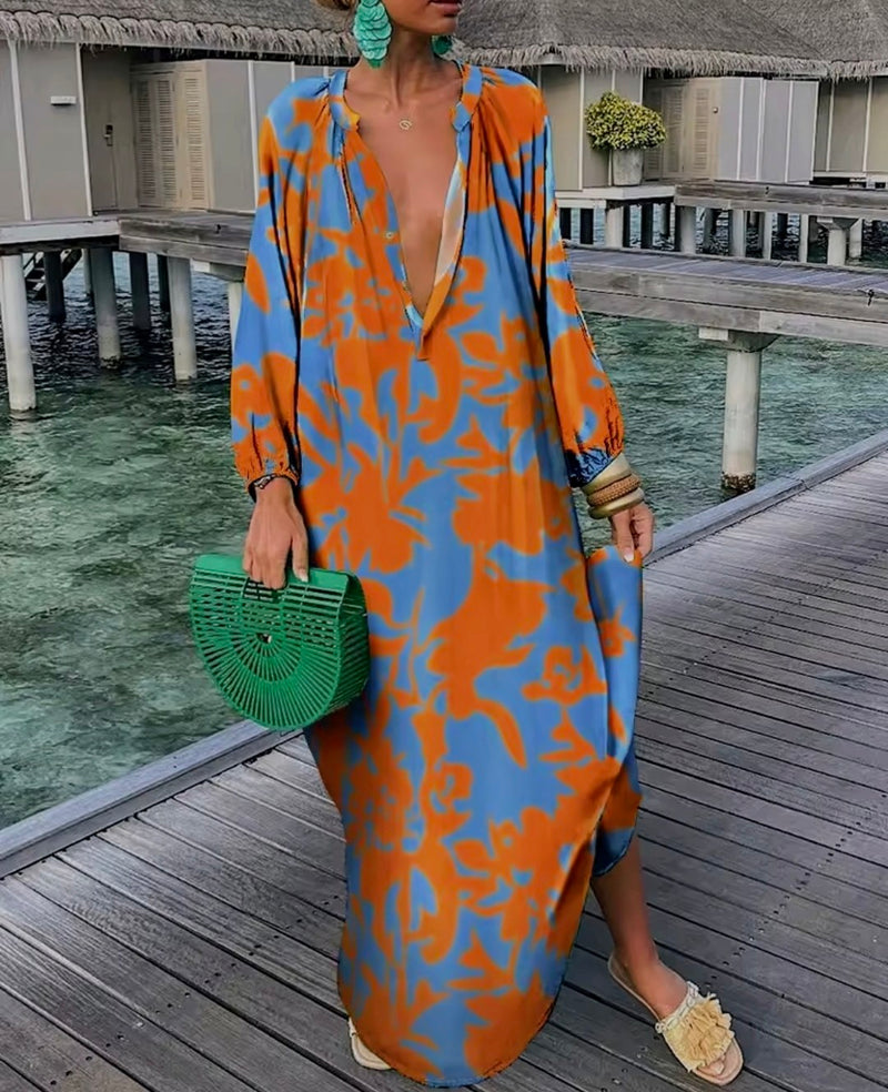 Retro Print Maxi Dress
