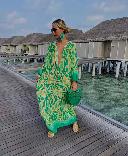 Retro Print Maxi Dress